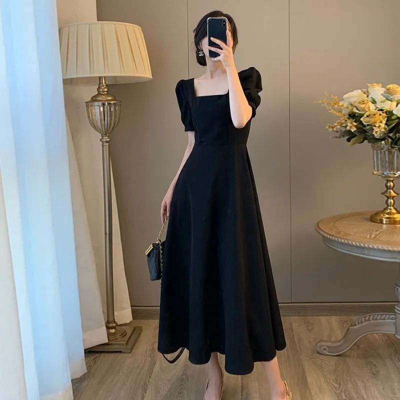 Đầm Dự Tiệc Dáng Dài Màu Sắc Đơn Giản Phong Cách Retro Pháp