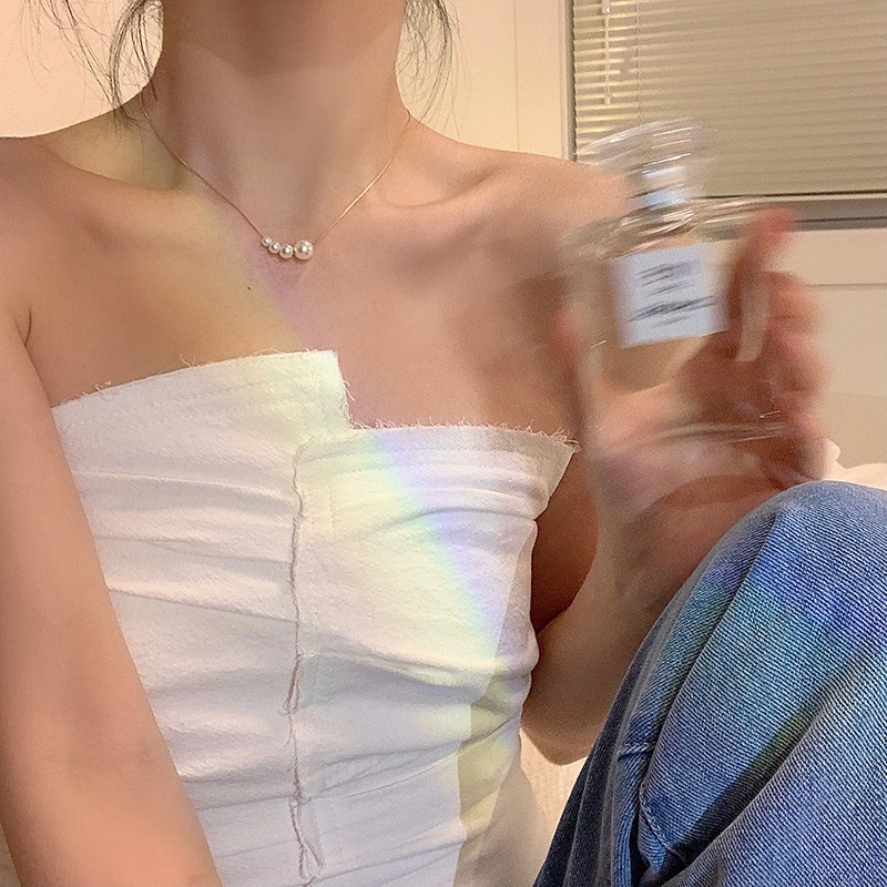 [Không đen gỉ] Dây chuyền thép titan mạ vàng mặt ngọc trai nhân tạo TB560