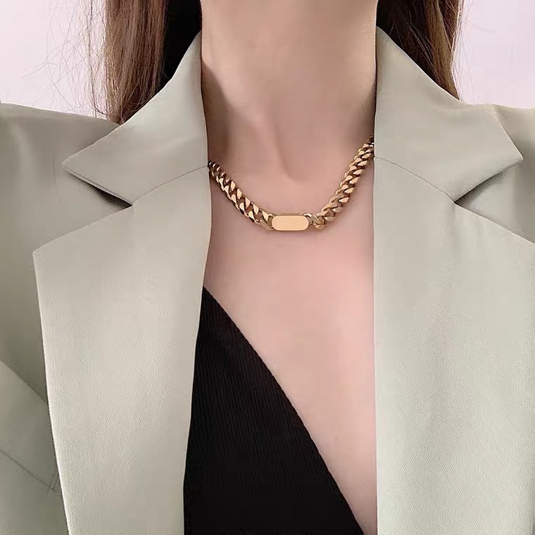 Dây chuyền thép titan mạ vàng 18k dày chống thấm nước chống phai màu phong cách hip hop âu mỹ thu đông cá tính