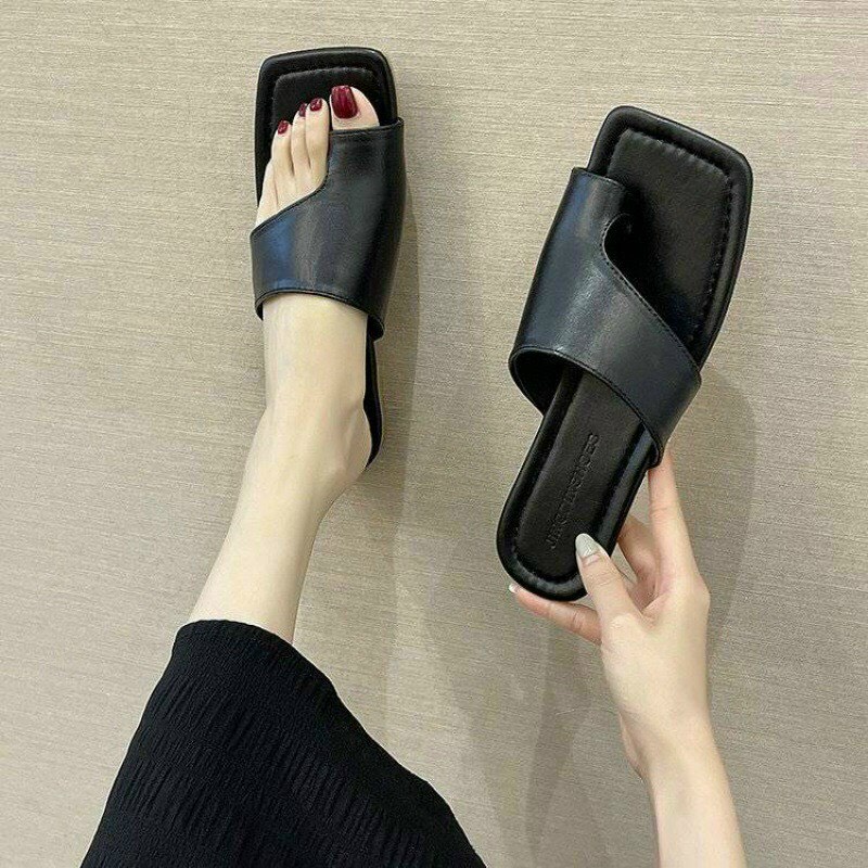 Dép lê nữ- dép xỏ ngón kết hợp quai ngang bản to- đế đen