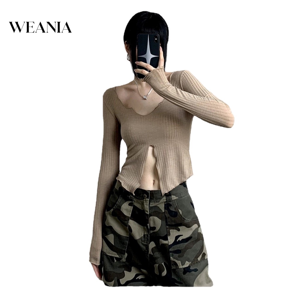 Áo Thun Tay Dài Phối Bèo Thiết Kế Xẻ Quyến Rũ