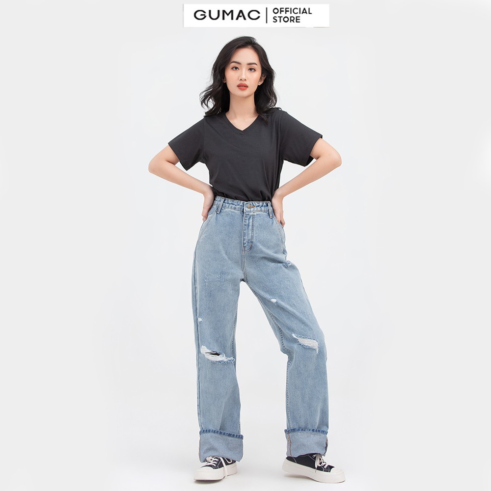 [Mã WABRGM11 giảm 10% đơn 250K] Áo thun nữ cổ tim GUMAC ATB813 | BigBuy360 - bigbuy360.vn