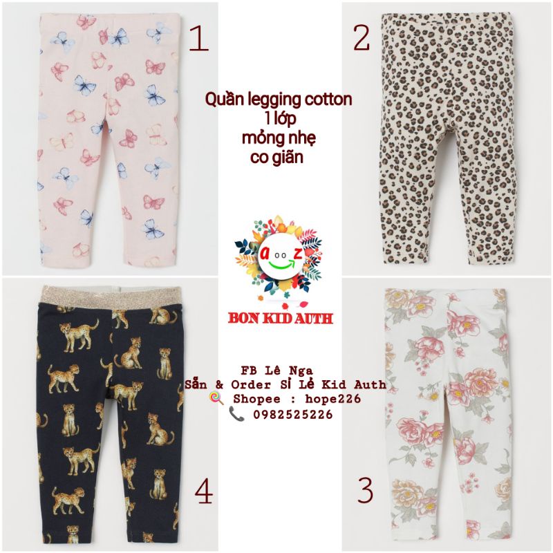 Quần legging cotton mỏng nhẹ HM Spain/CN từ 4-6m đến 3-4y