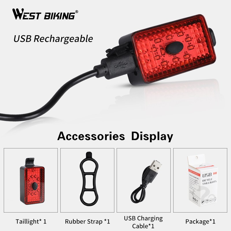 WEST BIKING Đèn LED Phanh Xe Thông Minh Chống Thấm Nước Kèm Sạc Tiện Dụng Dành Cho Xe Đạp