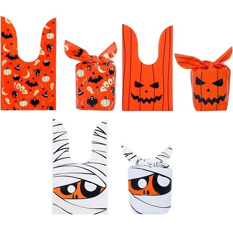 Set 50 Túi Đựng Kẹo Bằng Nhựa Họa Tiết Halloween Đáng Yêu