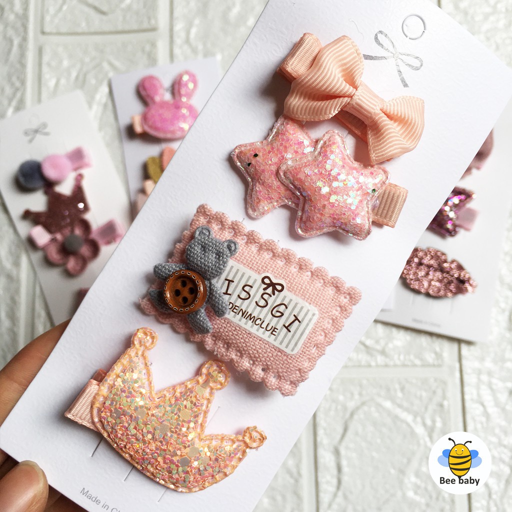 Set 3 kẹp tóc kim tuyến xinh xắn phong cách Hàn Quốc cho bé gái - GELU Kids