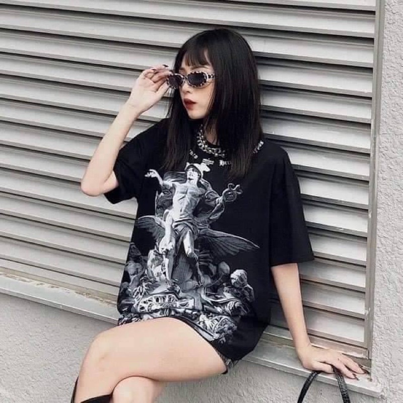 [Rẻ nhất shopee] Áo THIÊN THẦN CHỮ VIỀN CỔ unisex form rộng tay lỡ,áo đơn , áo đôi, áo nhóm siêu hot trend .Donnafashion