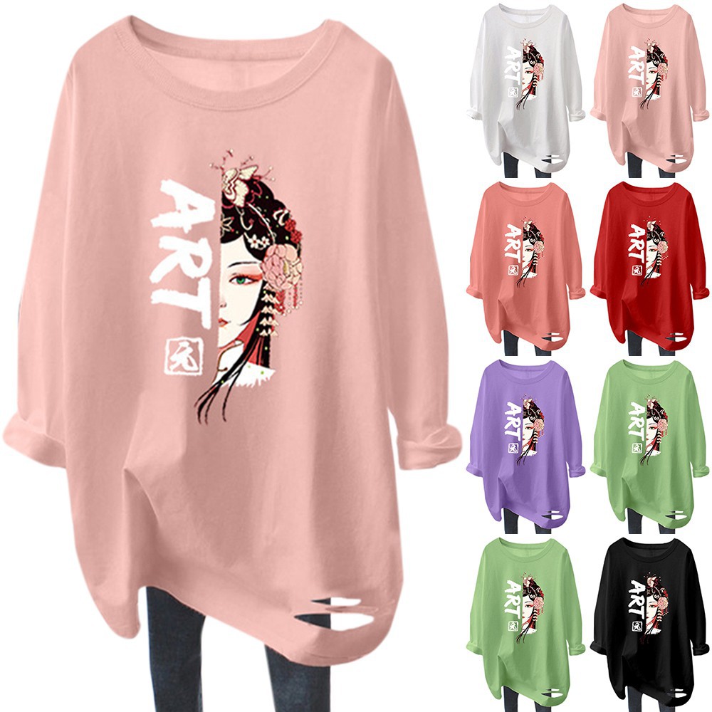 Áo Thun Nữ Dài Tay Kiểu Hàn Quốc Cổ Điển Size M-5Xl