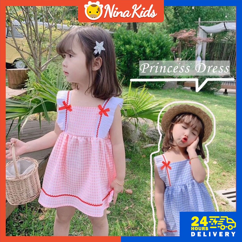 Đầm Nina Kids họa tiết kẻ sọc caro thời trang mùa hè cho bé gái từ 0 - 4 tuổi