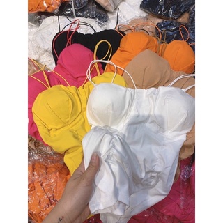 Áo croptop body 2 dây nhúng kèm mút ngực thun porip sịn sò