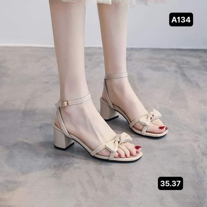 Giày sandal nữ đẹp 5p đính nơ kem Dily chính hãng