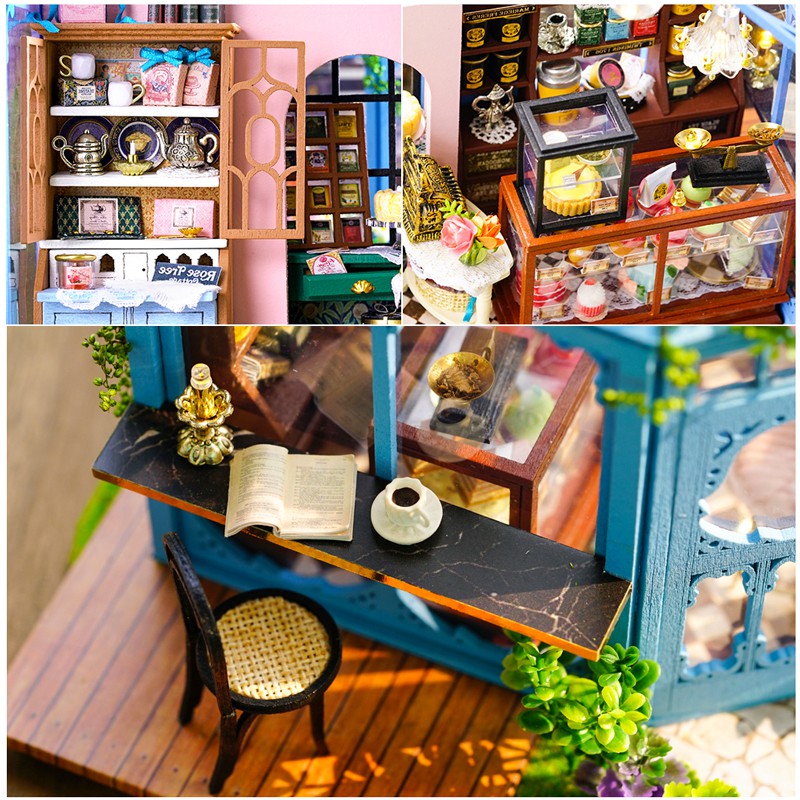 Mô hình nhà gỗ búp bê Tự, Bộ đồ chơi búp bê thu nhỏ với nội thất, làm Nhà thủ công Sưu tầm cho sở thích