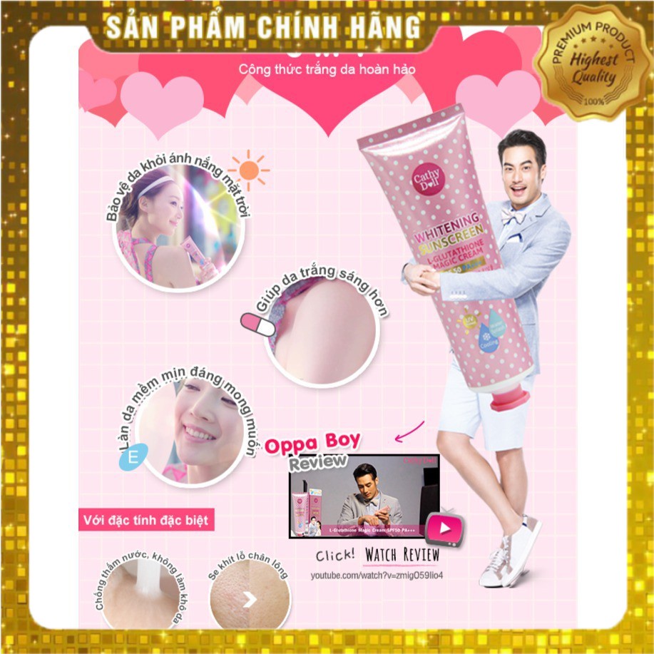 Kem chống nắng dưỡng trắng da Cathy Doll L- Glutathione Magic Cream SPF50 PA+++ 60ml | BigBuy360 - bigbuy360.vn