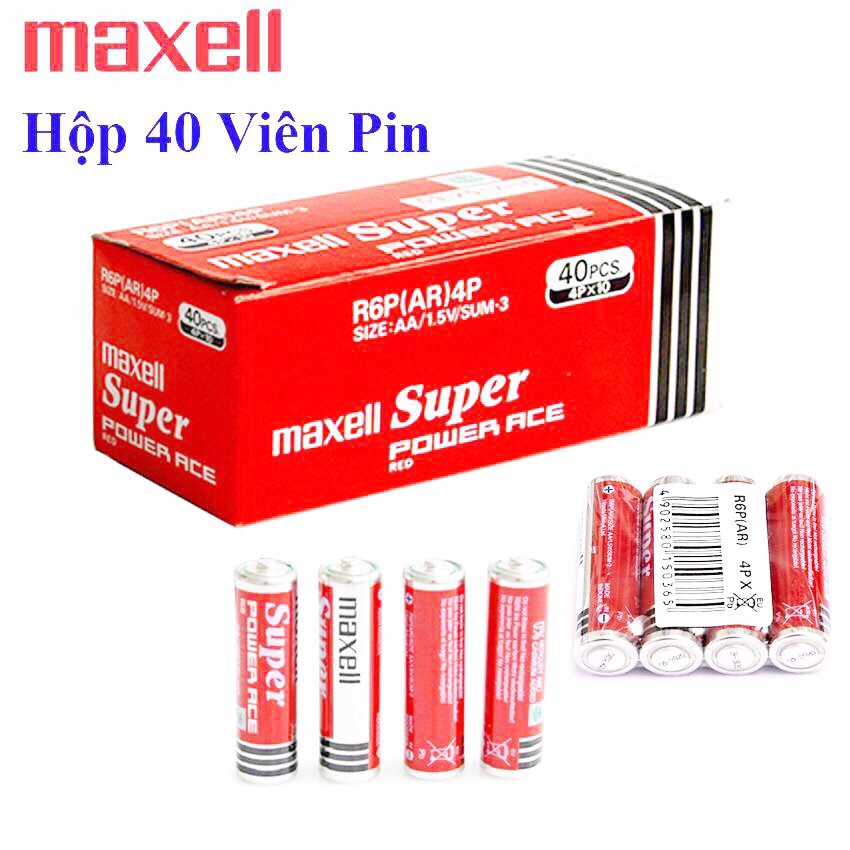 Pin Tiểu AA (2A) Maxell Super Đỏ 1.5V - Hộp 40 viên - Siêu Bền