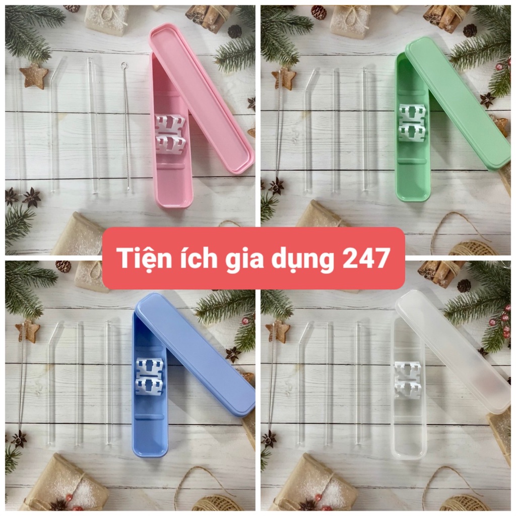 Bộ ống hút thủy tinh sinh tố, trà sữa, cafe cực kỳ tiện dụng mang đi làm, đi chơi, đi du lịch
