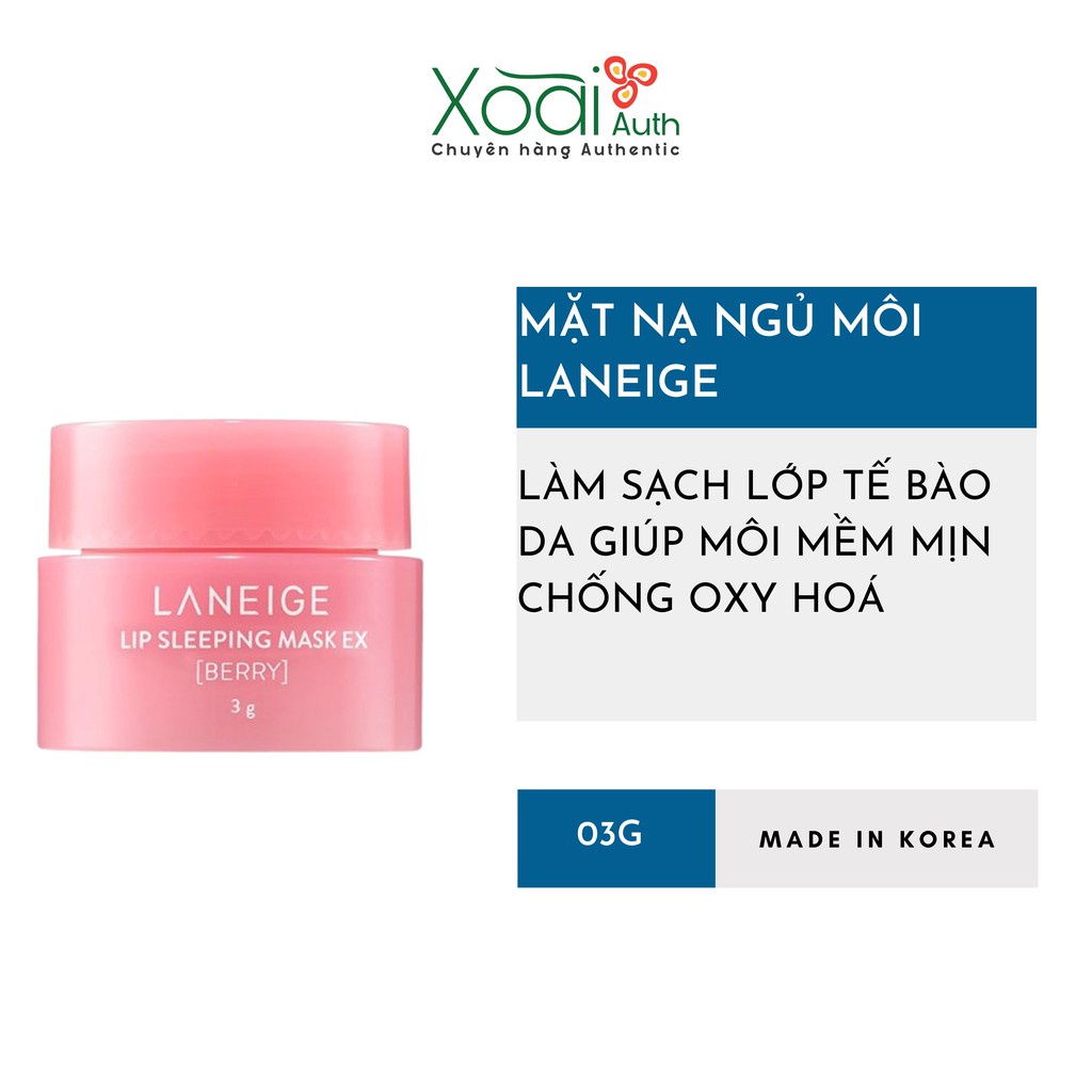 Son Dưỡng Môi Laneige Mặt Nạ Ngủ Môi Sáp Dưỡng Ẩm Tẩy Da Chết U Duong Moi Lip Sleeping Mask Berry - Xoaiauth