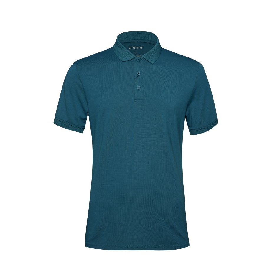 Áo thun nam có cổ bẻ polo OWEN APV23693 phông ngắn tay cao cấp dáng body fit màu xanh đậm trơn vải cotton mềm mát