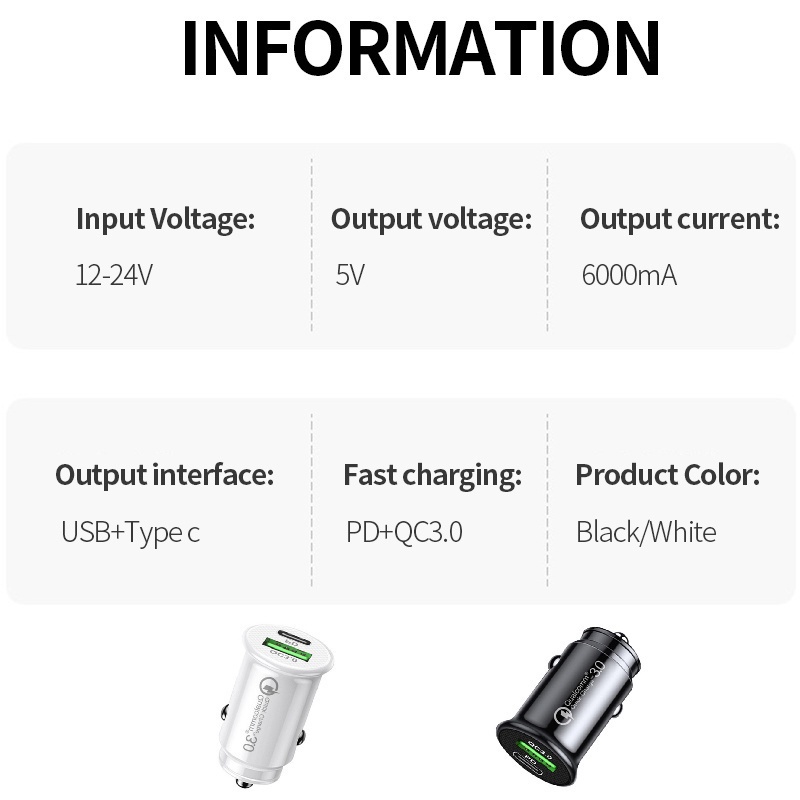 Bộ sạc xe hơi mini SEAMETAL QC3.0 PD 20W USB Type-C hỗ trợ sạc nhanh cho điện thoại