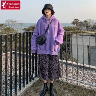 Áo Hoodie Tay Dài Dáng Rộng Màu Tím Phong Cách Thời Trang Hàn Quốc 2020