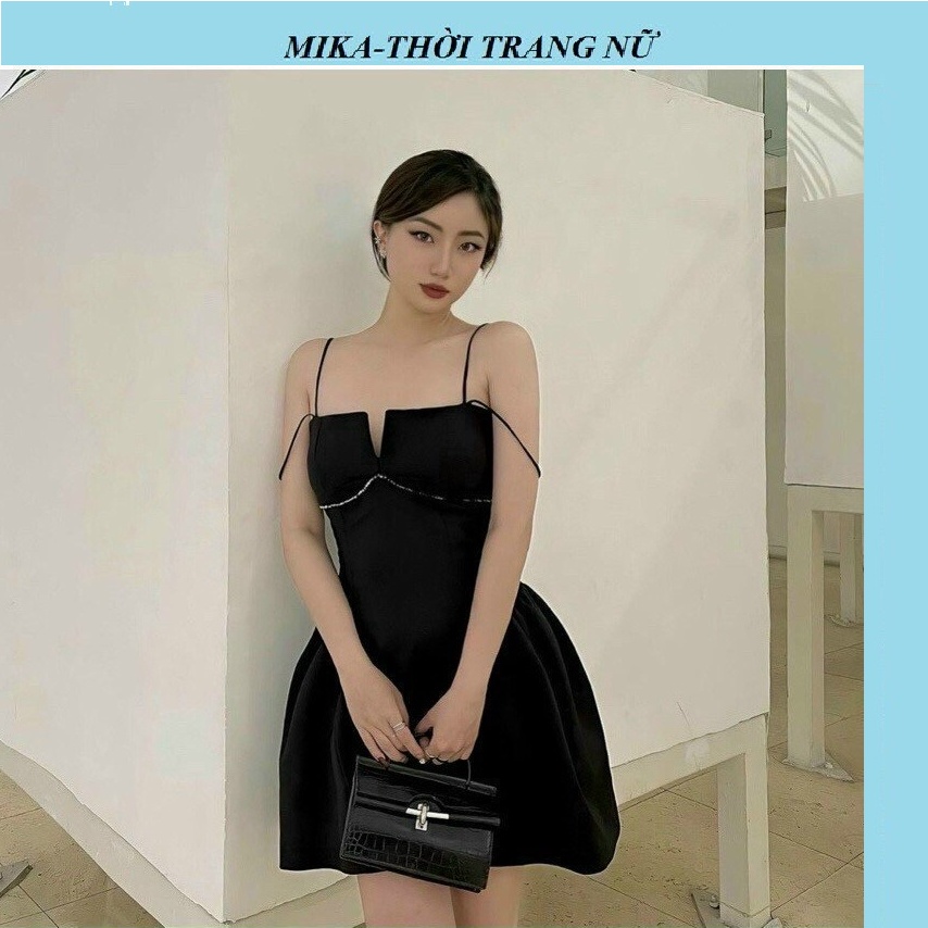 Đầm nữ 2 dây cúp ngực dáng xòe đính đá sang chảnh ( có mút ngực )
