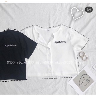 ➰croptop gân gài nút thêu chữ💋
