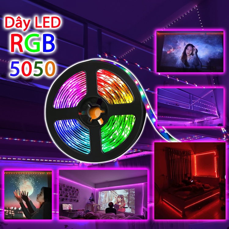 Đèn led trang trí phòng ngủ nháy theo nhạc đèn led tiktok dài 1M 3M 5M hỗ trợ livestream điều khiển qua apps bluetooth