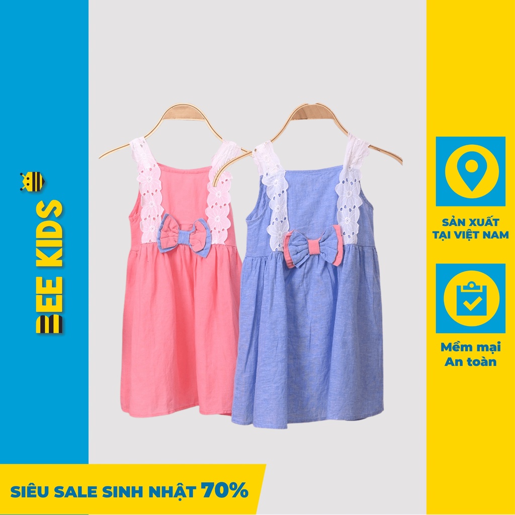 Váy Bé Gái Hai Dây Dáng Xoè Mùa Hè Bee Kids, Đầm Bé Gái Phối Nơ Chất Thô Cotton Mềm Mịn (2-6 Tuổi) - 1DC01673ST