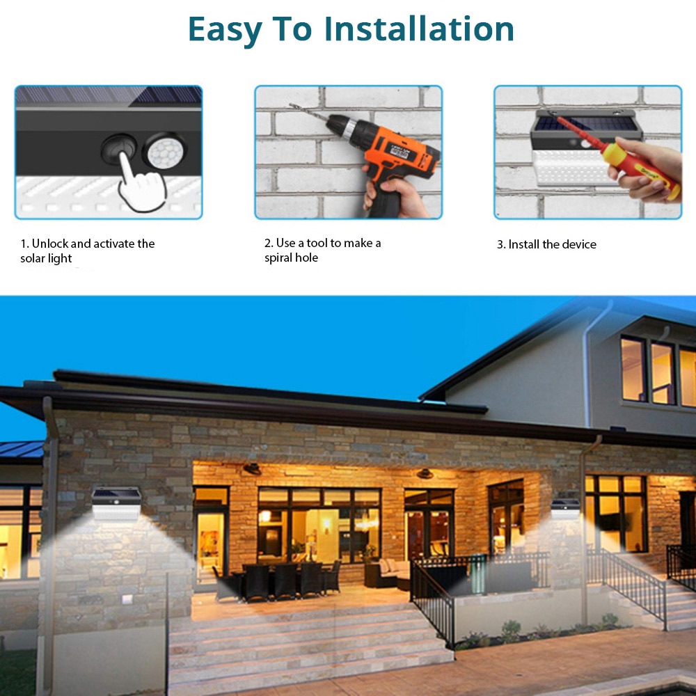 Đèn LED 206 Bóng Năng Lượng Mặt Trời Cảm Biến Chuyển Động Chống Nước 3 Chế Độ Dùng Để Trang Trí Sân Vườn