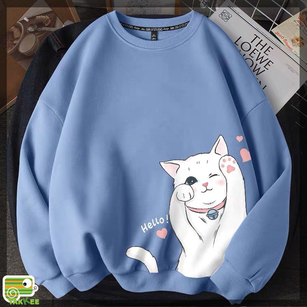Áo Nỉ Bông Hình Cute Form Rộng Dày Ấm, Áo Nỉ Cổ Tròn Thời Trang Phong Cách