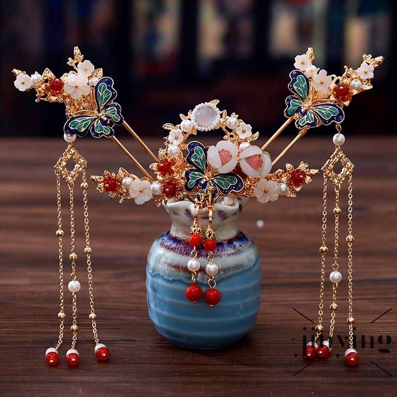 GETNOIVAS Bộ Phụ Kiện Trang Trí Tóc Phong Cách Cổ Trang Trung Hoa Tiện Dụng