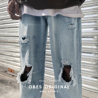[OBES] Quần jeans xanh rách QR032