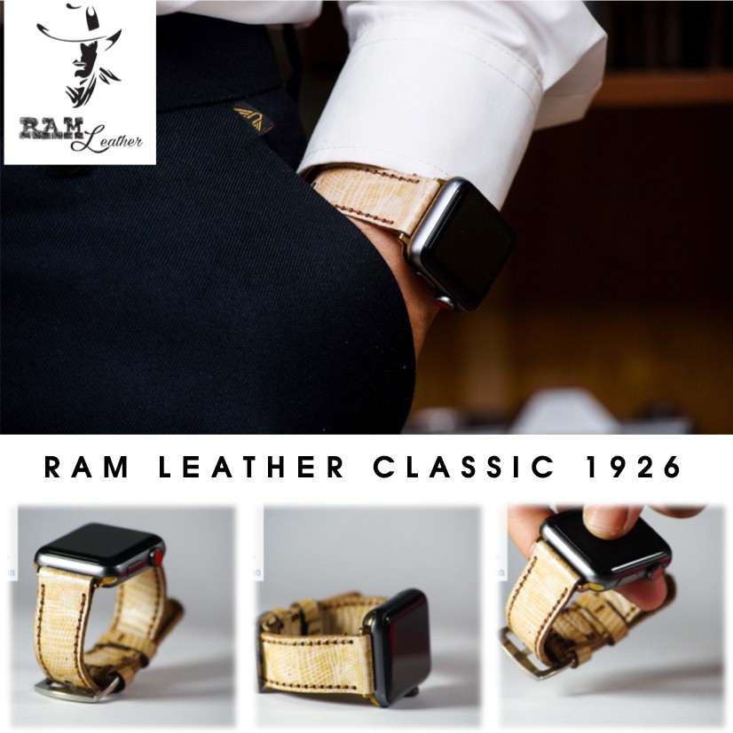Dây đồng hồ da bò thật dập vân kỳ đà cao cấp RAM Leather  classic 1926 - tặng khóa chốt và cây thay dây