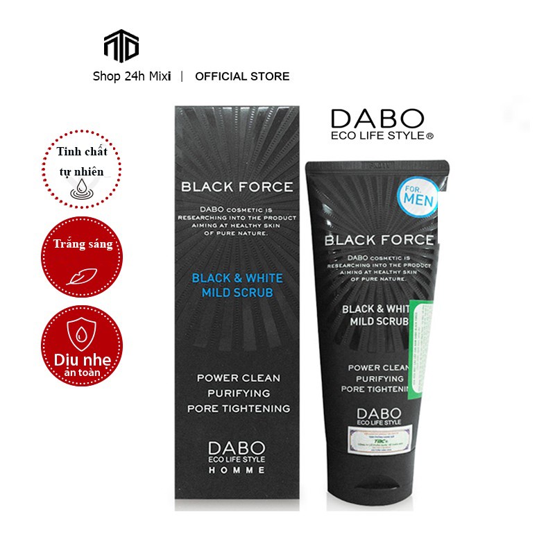 Sữa rửa mặt nam giới Dabo Black Force Hàn Quốc làm Trăng da, Sạch bã nhờn, Sạch mụn (trắng) 120ml - Hàng Chính Hãng