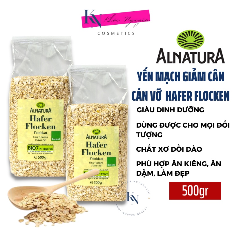 Yến Mạch Giảm Cân Alnatura Hafer Flocken Cho Người Ăn Kiêng, Tập Gym, Yến Mạch Cho Bé Ăn Dặm Đức, Túi 500gr