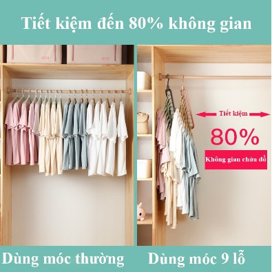 Móc treo quần áo 9 lỗ đa năng thông minh, thanh treo đồ 9 lỗ tiết kiệm diện tích, đồ gia dụng tiện ích