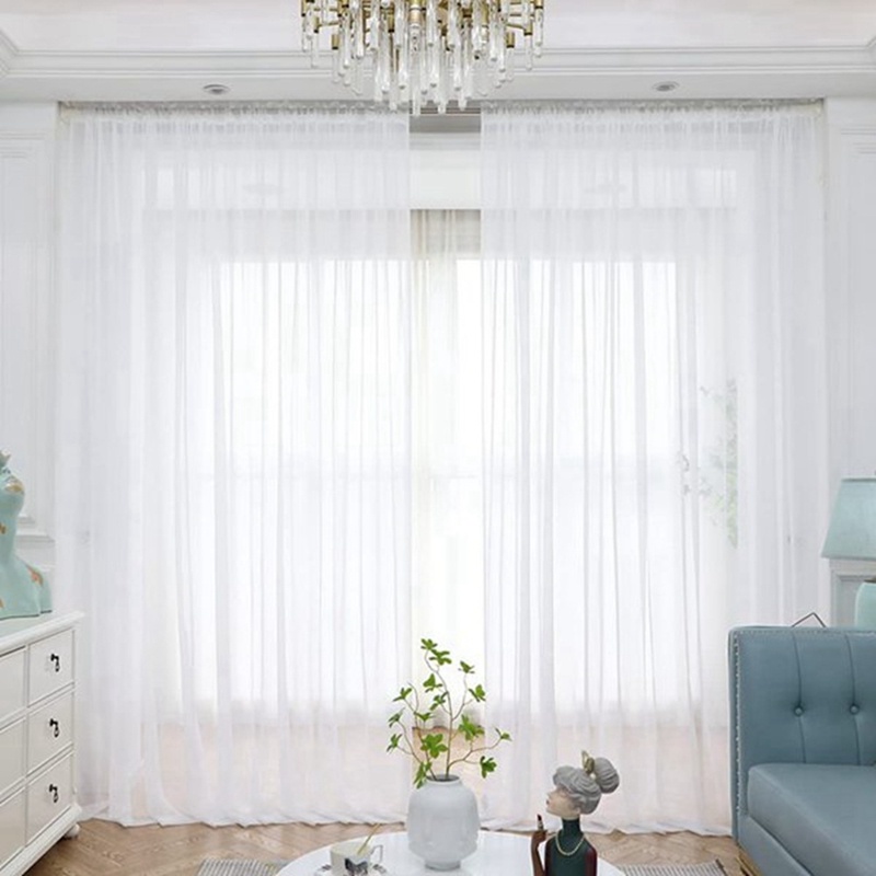 Set 4 Rèm Cửa Sổ 84 Inches Màu Trắng Bằng Vải Voan Trang Trí Phòng Khách / Phòng Ngủ