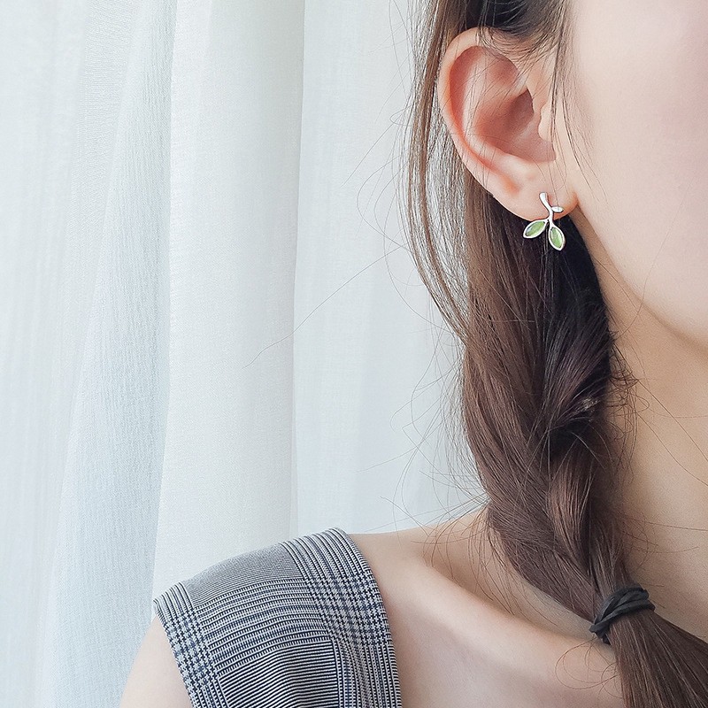 Bông tai hình lá cây màu xanh thời trang cho nữ ANTA Jewlery ATJ3604