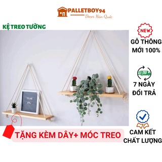 Kệ Gỗ Thông (Size lớn, gỗ dày, chịu lực cao) Treo Tường Decor Tặng Kèm Dây  40x15cm