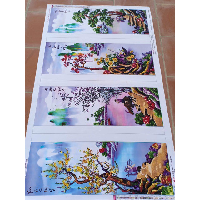 Tranh thêu Tứ Qúy 3D Xuân Hạ Thu Đông KT:135x83cm