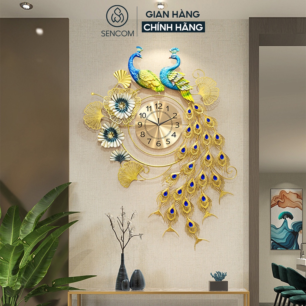 Đồng hồ treo tường nghệ thuật SENCOM hình con công decor trang trí nhà cửa mã 2921