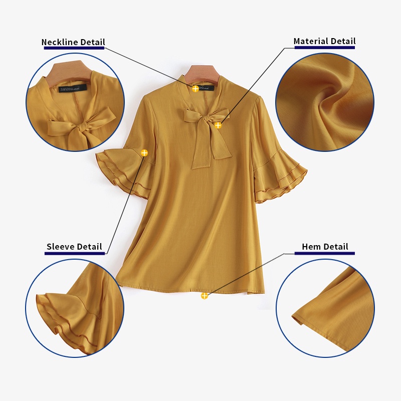 Áo ZANZEA nữ tay lửng cổ tròn phong cách Hàn Quốc thanh lịch