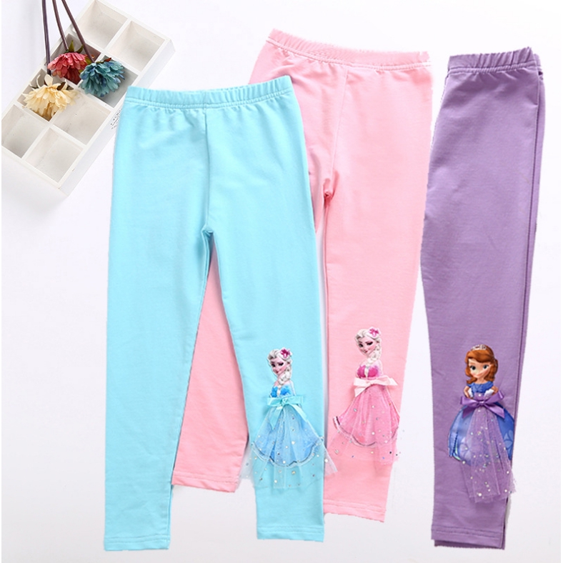 Quần Legging Mềm Co Giãn In Hình Elsa Dễ Thương Cho Bé Gái 3-10 Tuổi