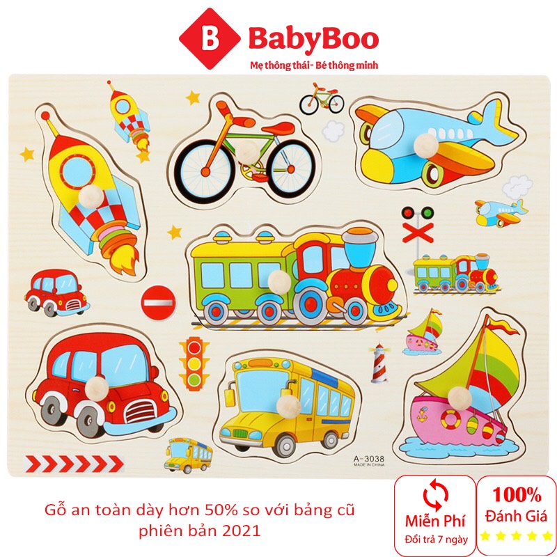 Bảng ghép hình núm gỗ, Bảng gỗ có núm cho bé nhiều chủ đề