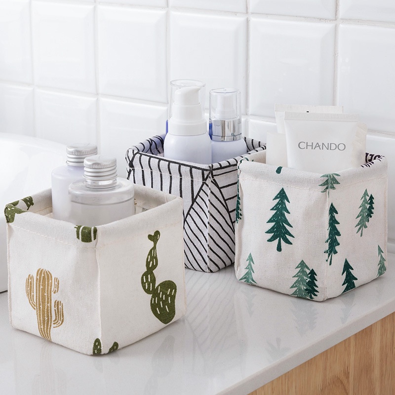 1 Hộp Đựng Đồ Trang Điểm Để Bàn Bằng Vải Cotton Lanh Thoáng Khí Đa Năng Có Thể Gấp Gọn