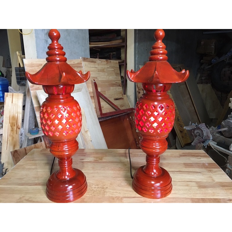Đôi ĐÈN GỖ thờ mái chùa cao 48 cm cao cấp