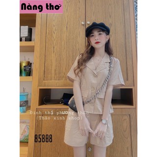 Sét đũi nhật quần đùi áo cổ vest siêu xinh - nàng thơ's shop