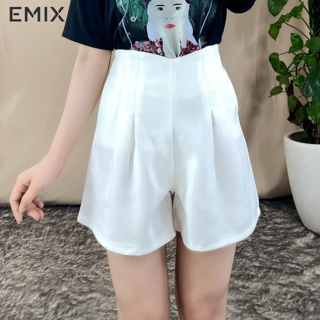 Quần short nữ 2 ly EMIX (5 màu), dáng ngắn, cạp cao, khóa sau, ống rộng, xếp ly, vải tuyết mưa, mềm mịn, không nhàu Q628