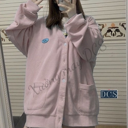 Áo Khoác Cardigan Nữ Màu Hồng Logo SS Thuê Dập Nổi Xưởng May DCS Mã 536