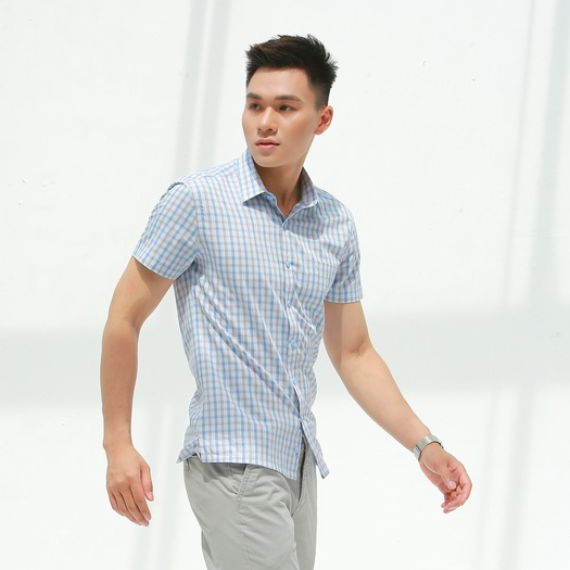 Áo sơ mi nam ngắn tay Santino, chất liệu sợi tre, hoạ tiết caro, dáng slim trẻ trung ASN495S601 | BigBuy360 - bigbuy360.vn
