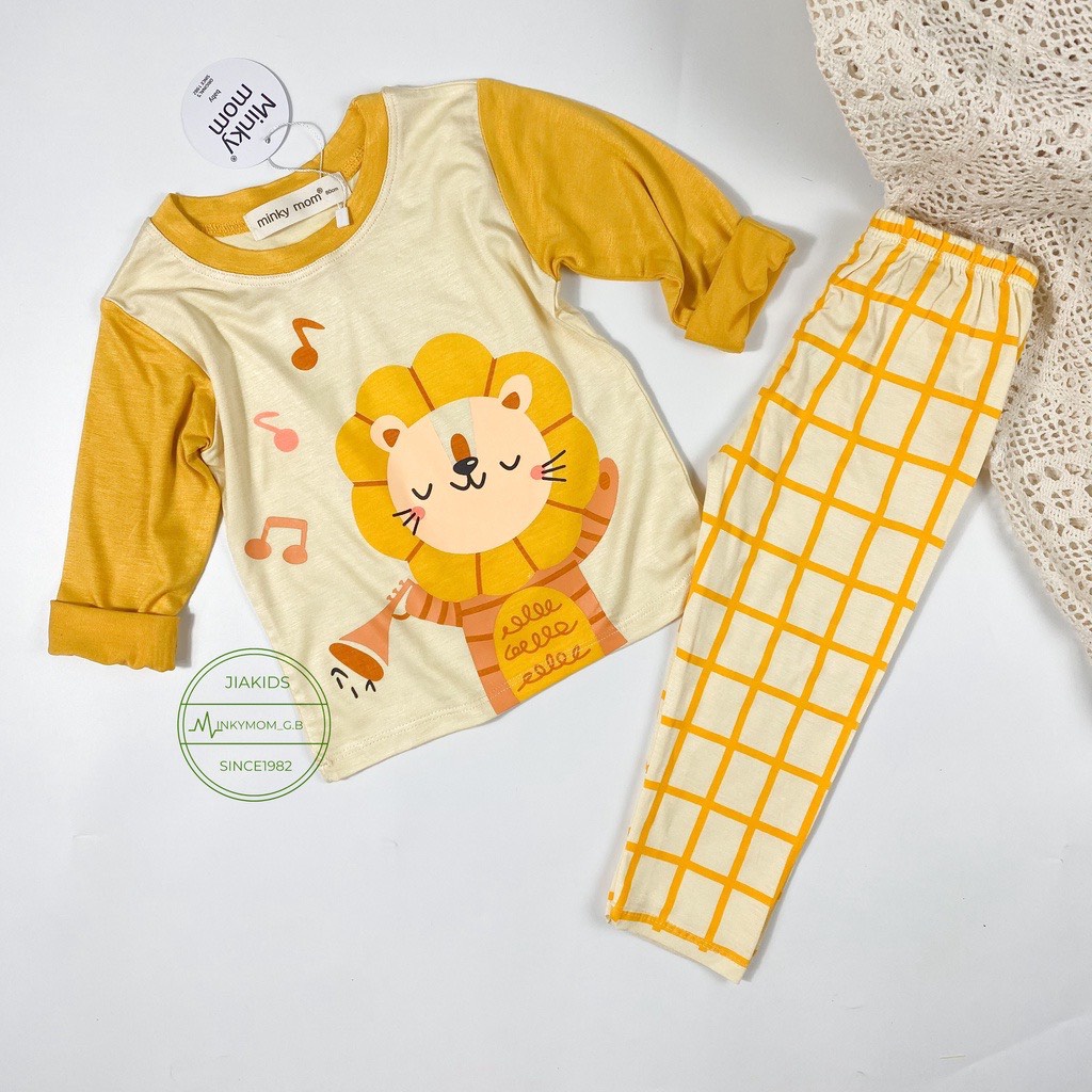 [SALE] Bộ Quần Áo Bé Gái, Bé Trai Minky Mom Động Vật Quần Kẻ, Bộ Dài Tay Thun Lạnh Cho Bé Mặc Nhà MKMTD2231